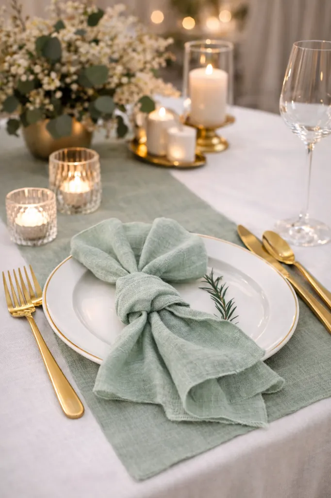serviette de table gaze de coton vert sauge