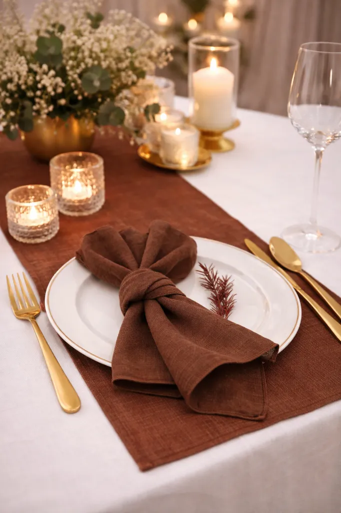 serviette de table gaze de coton marron