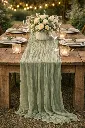 Chemin de table gaze de coton vert sauge