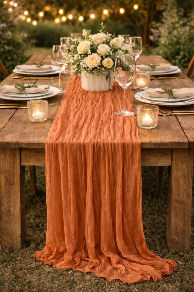 Chemin de table gaze de coton terracotta