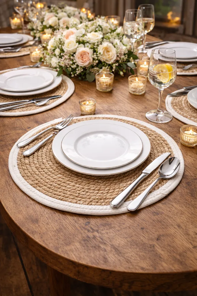 Set de table tressé et blanc